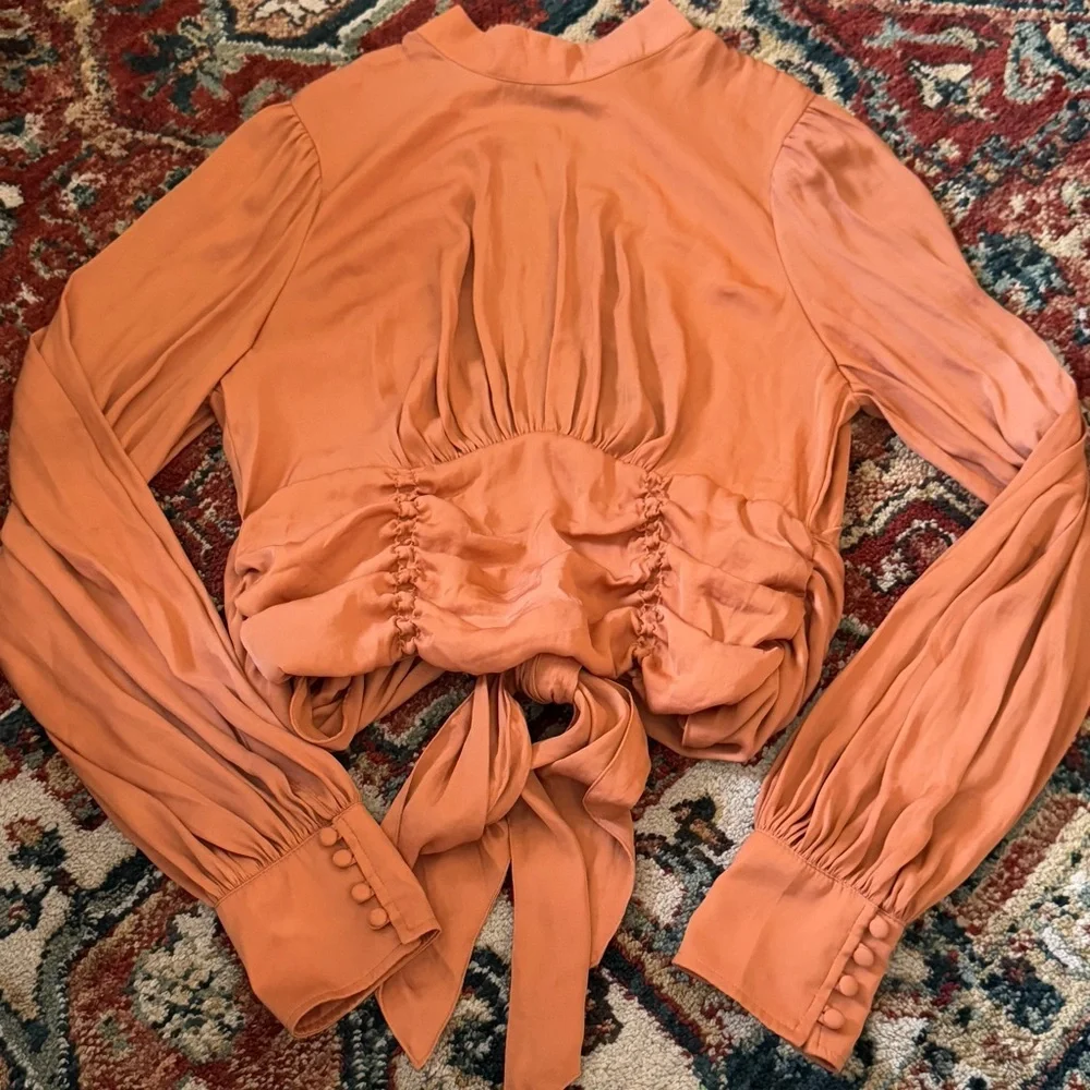 Free People Orange Long-Sleeve Ruched Waist Top - Picture 3 of 10